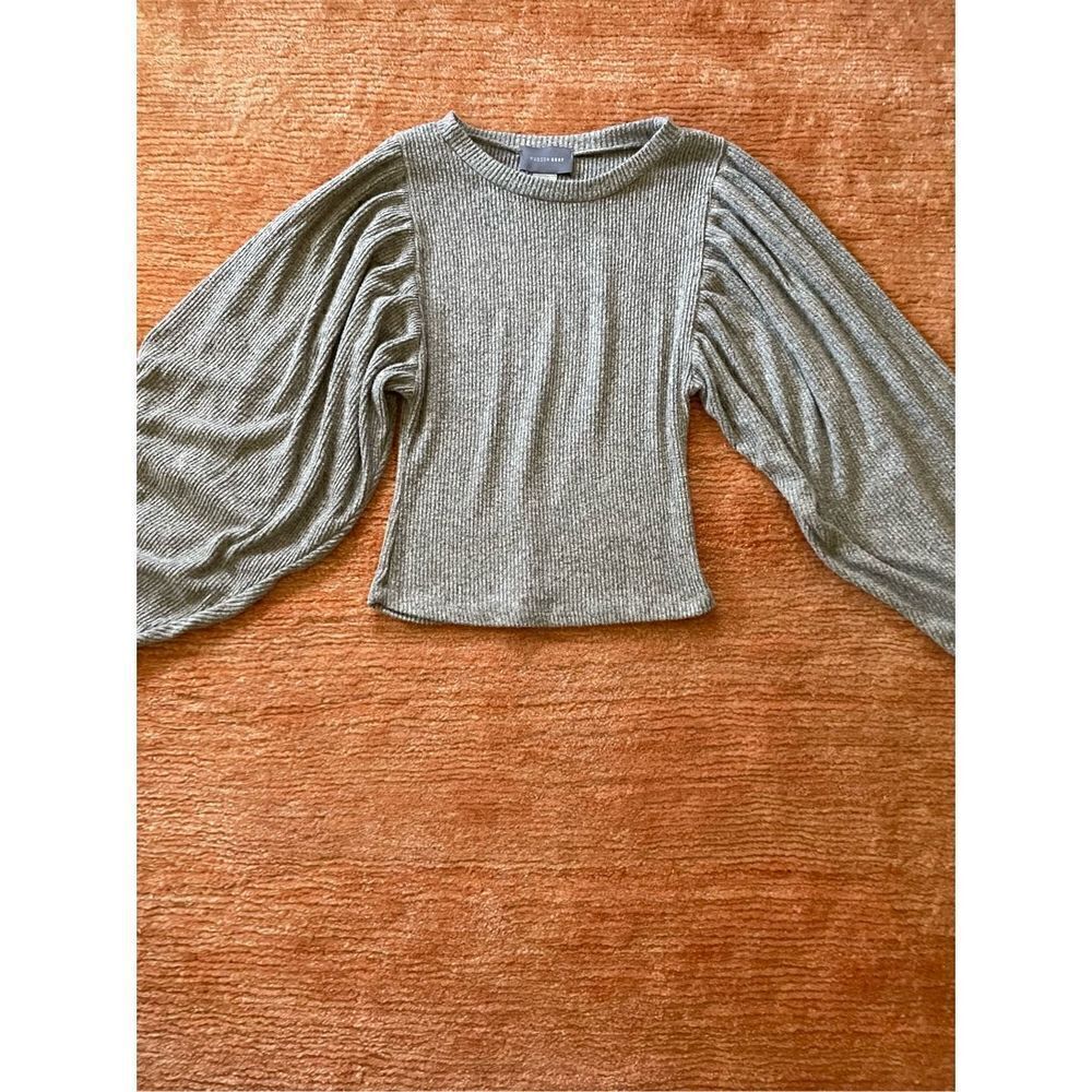 HUDSON GRAY Waffle Knit Long  puff Sleeve top